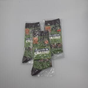 "I'd Rather Be Chasing" Hunting / Deer Bundle of Three Novelty Crew Socks OS